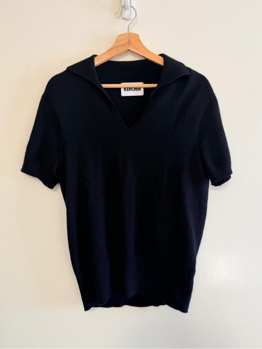 Kercher Men's Cashmere Collared V Neck Shirt Top Small